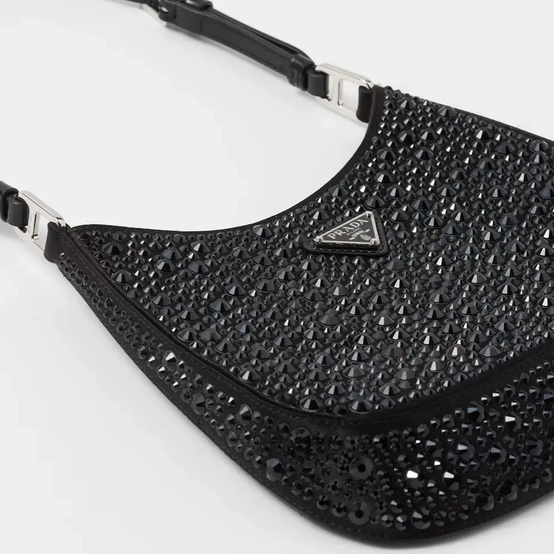 Prada Сумка Cleo из сатина с кристаллами Black - фото 8