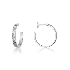 Cartier Серьги Love hoop earrings, medium model, paved, White Gold - фото 5