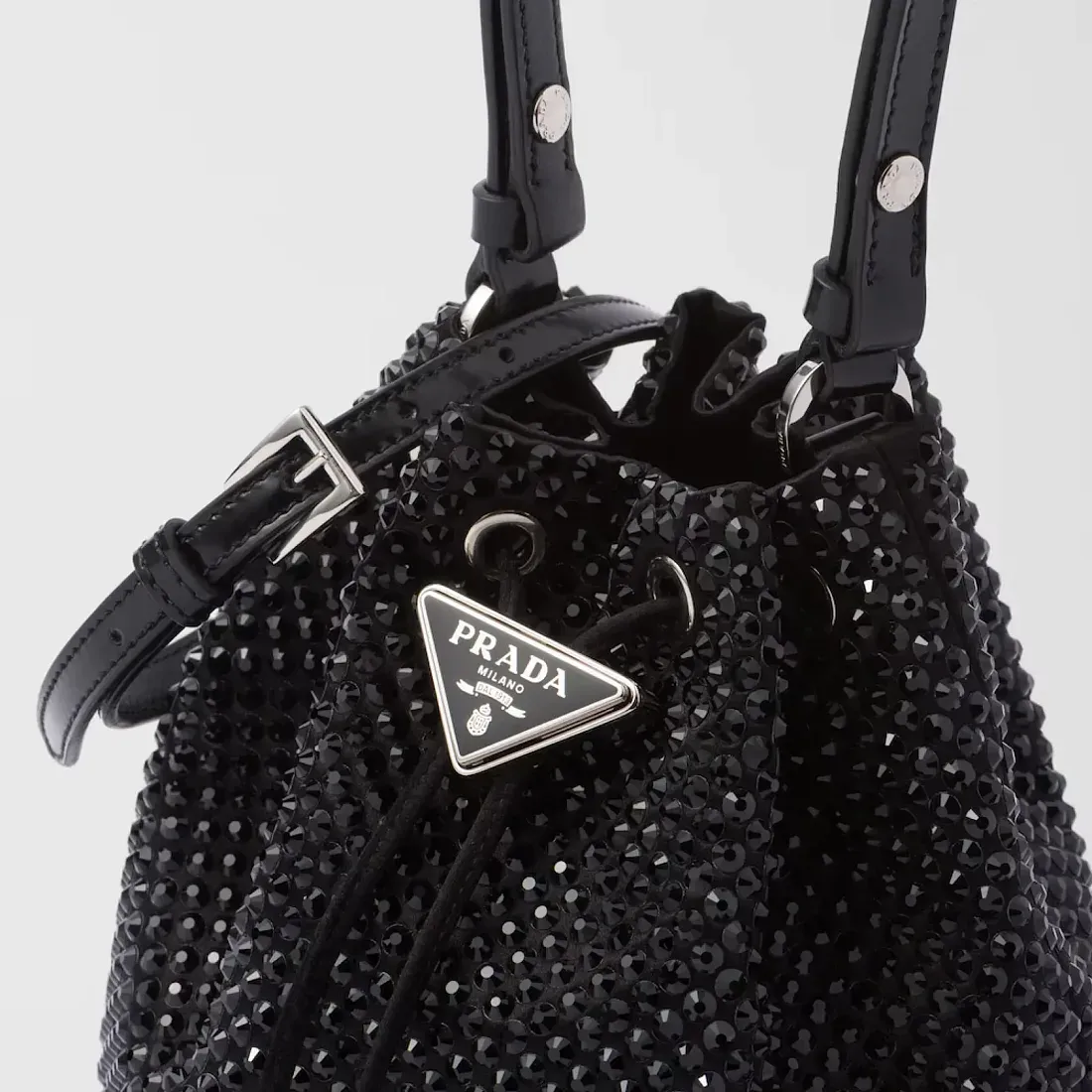 Prada Сатиновая мини-сумка с кристаллами Black - фото 6