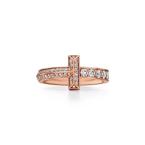 Tiffany & Co. Кольцо T T1 Narrow Ring with Diamonds Men Rose Gold - фото 1