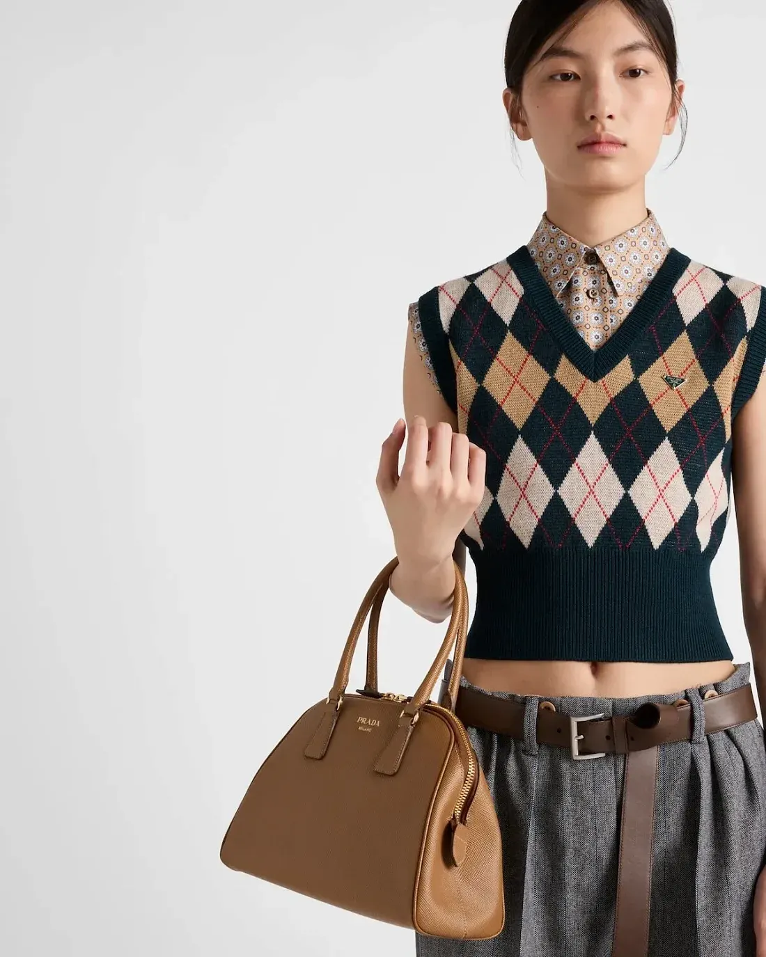 Prada Сумка из кожи Saffiano среднего размера Caramel - фото 2