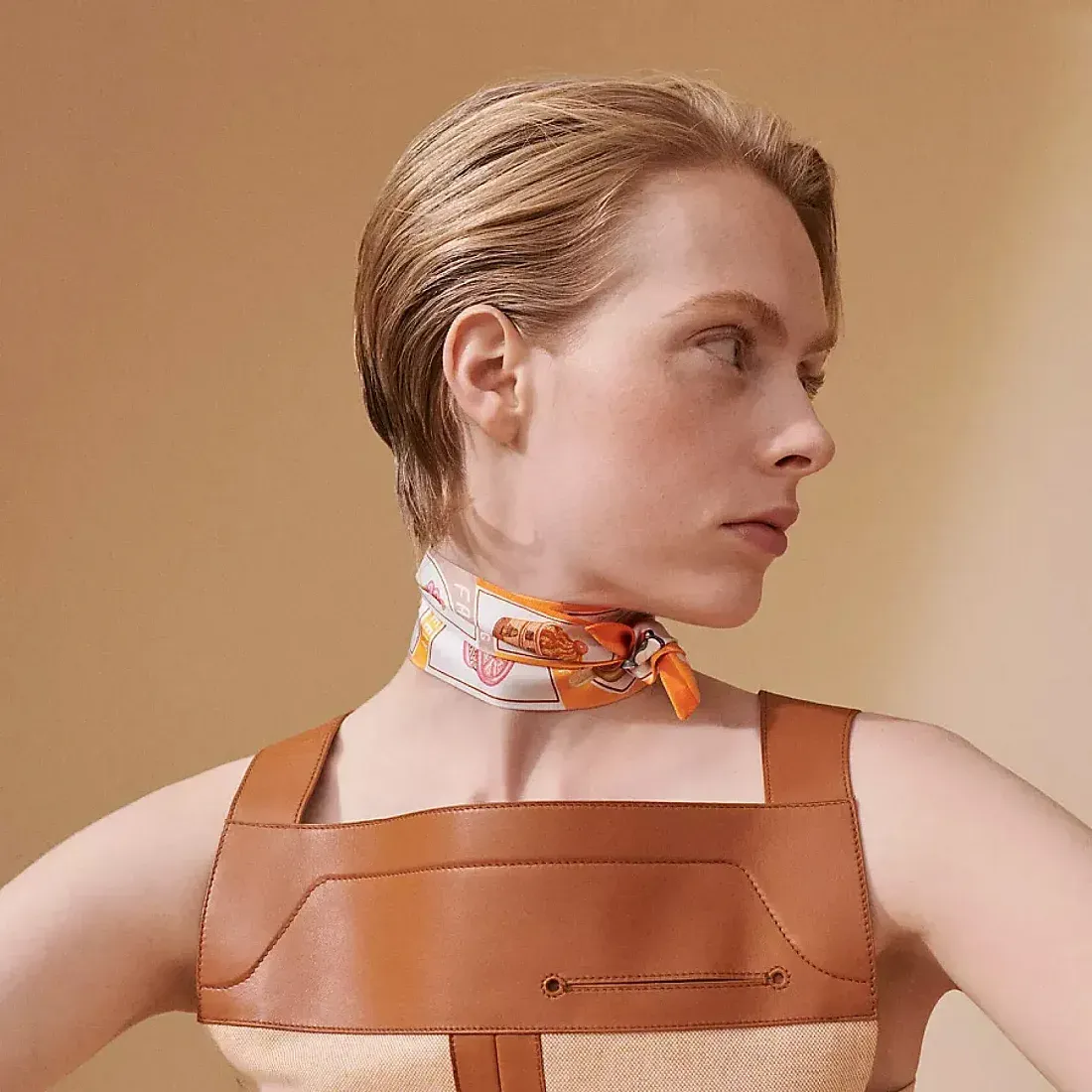 Hermès Шелковая лента Funny Ice Cream Twilly Orange / Creme / Beige - фото 2