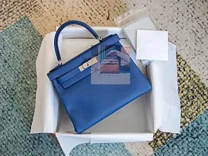 Hermès Kelly 28 Blue Brighton Capucine Evercolor Palladium Hardware - фото 2