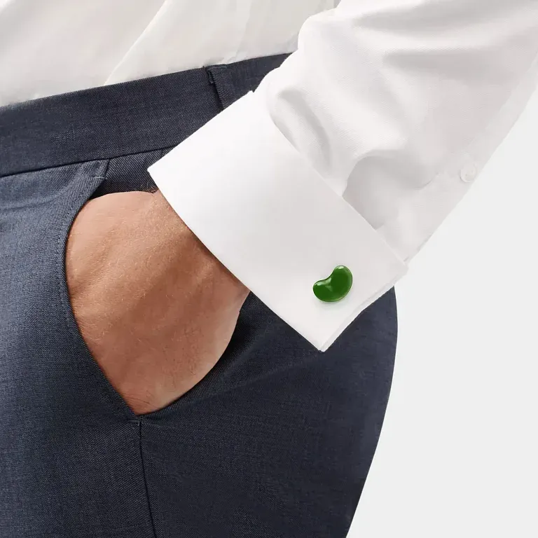 Запонки Tiffany Elsa Peretti Bean design Cufflinks in Yellow Gold with Green Nephrite Jade - фото 2