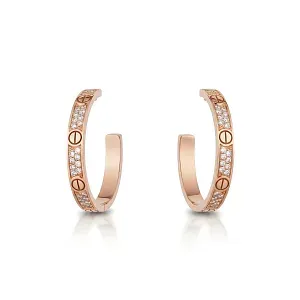 Cartier Серьги Love hoop earrings, medium model, paved, Rose Gold - фото 1
