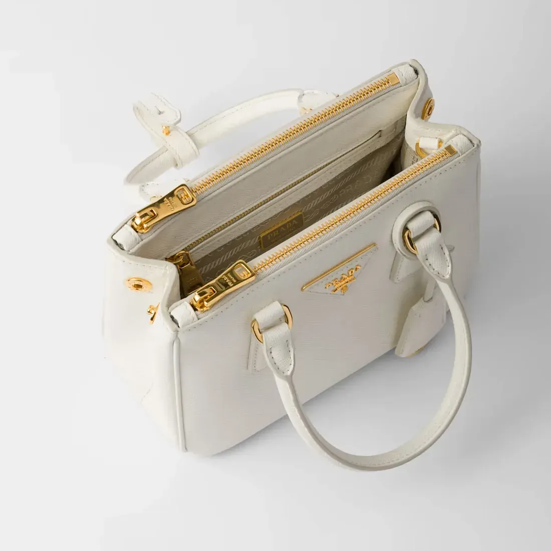 Prada Мини-сумка Galleria из сафьяновой кожи White - фото 8