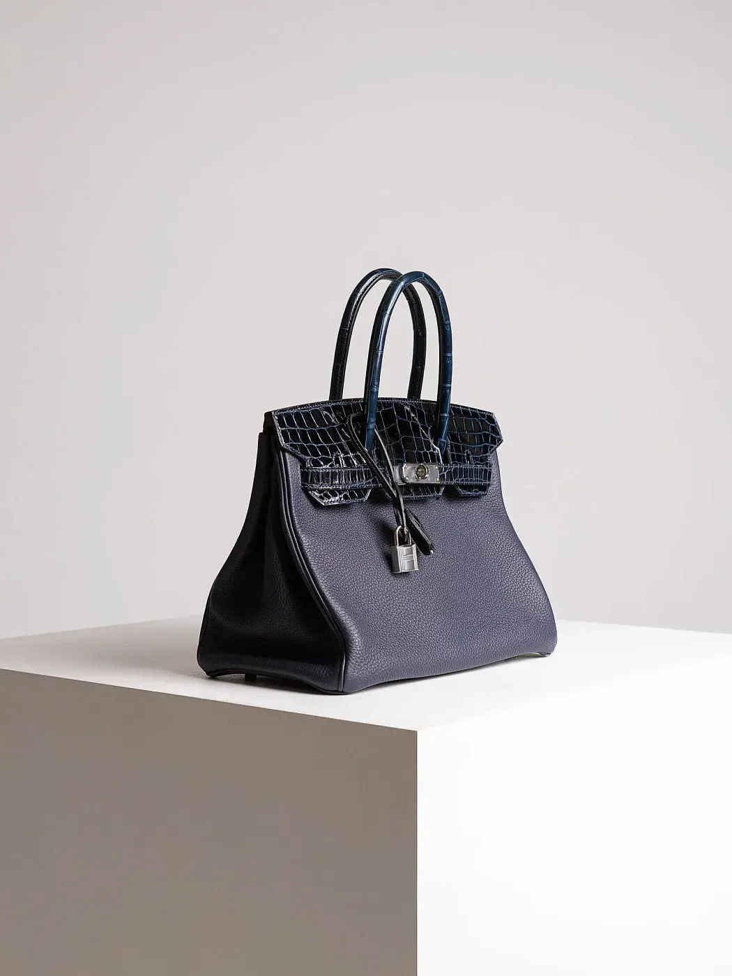 Hermès Cумка Birkin 30 Touch Bleu Nuit Togo Croco Nilo Lisse Palladium Hardware - фото 3
