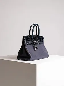 Hermès Cумка Birkin 30 Touch Bleu Nuit Togo Croco Nilo Lisse Palladium Hardware - фото 3