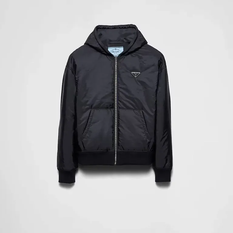 Легкая куртка-бомбер с капюшоном из материала Re-Nylon Prada - фото 1