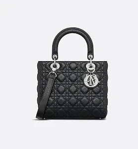 Dior Сумка Lady black grained cannage calfskin среднего формата - фото 1