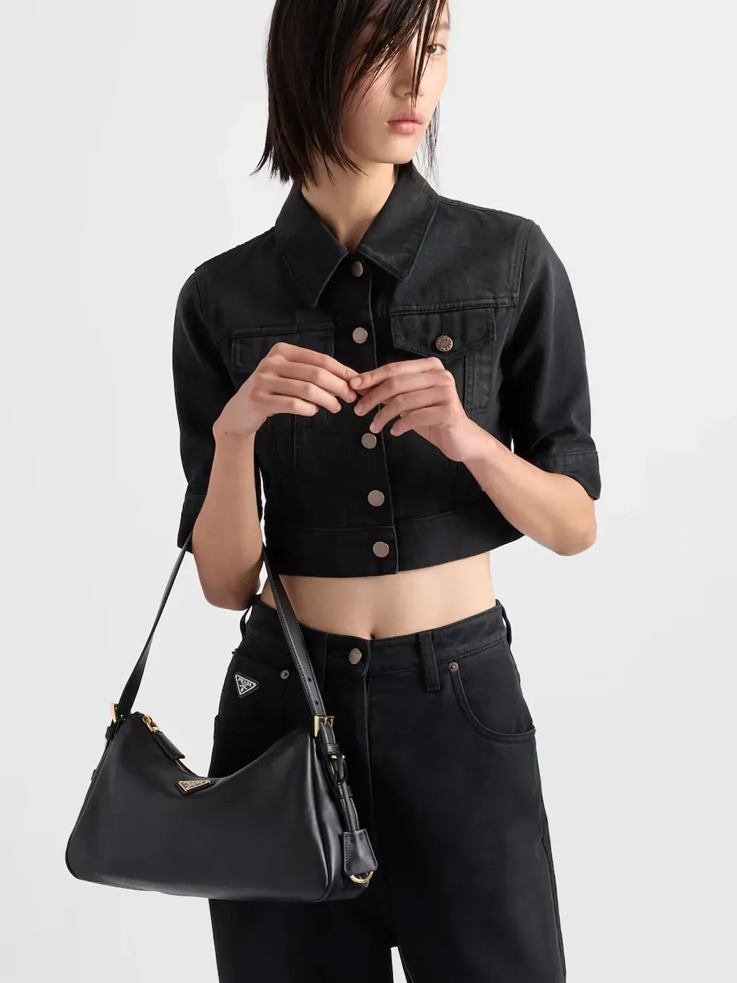 Prada Сумка на плечо Aimee Medium из кожи Black - фото 2