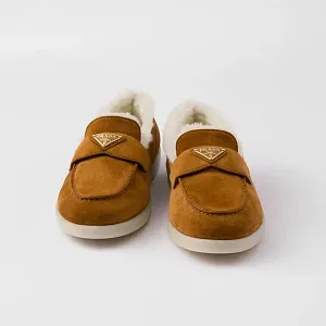 Prada Мокасины из замши теленка и овчины Cognac - фото 5