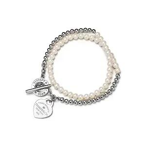 Tiffany & Co. Браслет Return to Wrap Bead Small Bracelet in Silver with Pearls and a Diamond - фото 1