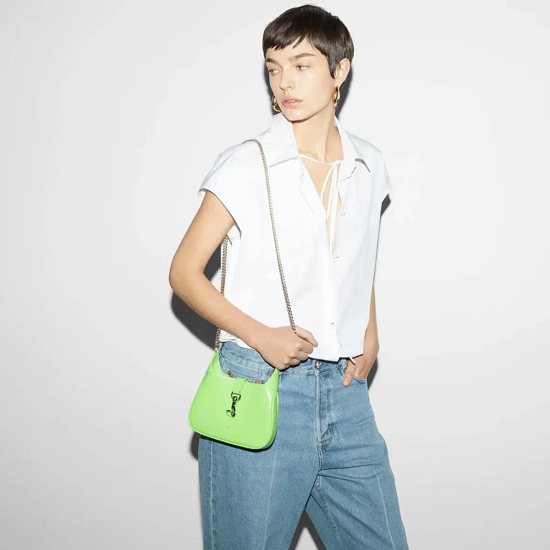Gucci Мини-сумка Jackie Notte Electric Green Patent - фото 2
