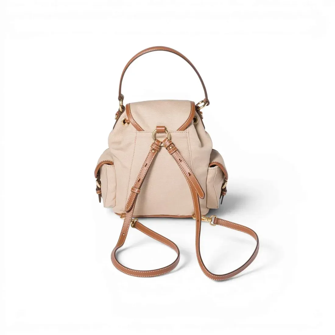 Miu Miu Рюкзак Canvas and leather backpack Cord Beige/Brandy - фото 4