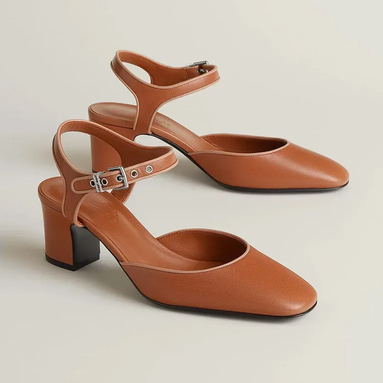 Туфли Kamilla 60 Hermes Marron Alezan / Beige Perlino - фото 1