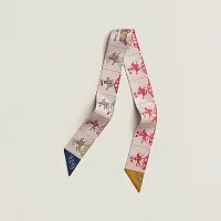 Hermès Шелковая лента Parade Twilly Rose Pale / Marine / Multicolore - фото 1