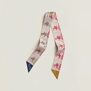 Hermès Шелковая лента Parade Twilly Rose Pale / Marine / Multicolore - фото 1