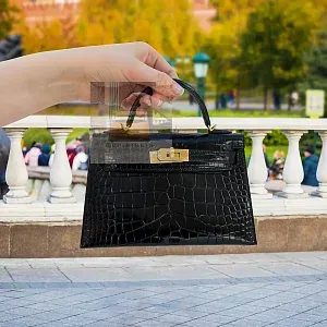 Hermès Kelly 20 Black Shiny Alligator Sellier Gold Hardware - фото 2