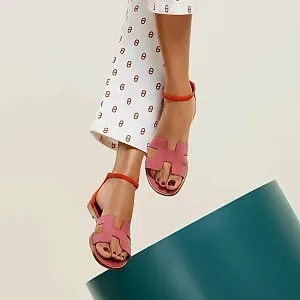 Hermès Сандалии Santorini Rose De Venise / Orange Capucine - фото 2