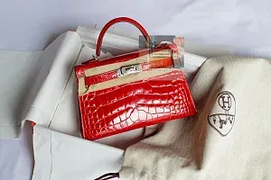 Hermès Kelly 20 Geranium Alligator Missi Lisse Palladium Hardware - фото 1