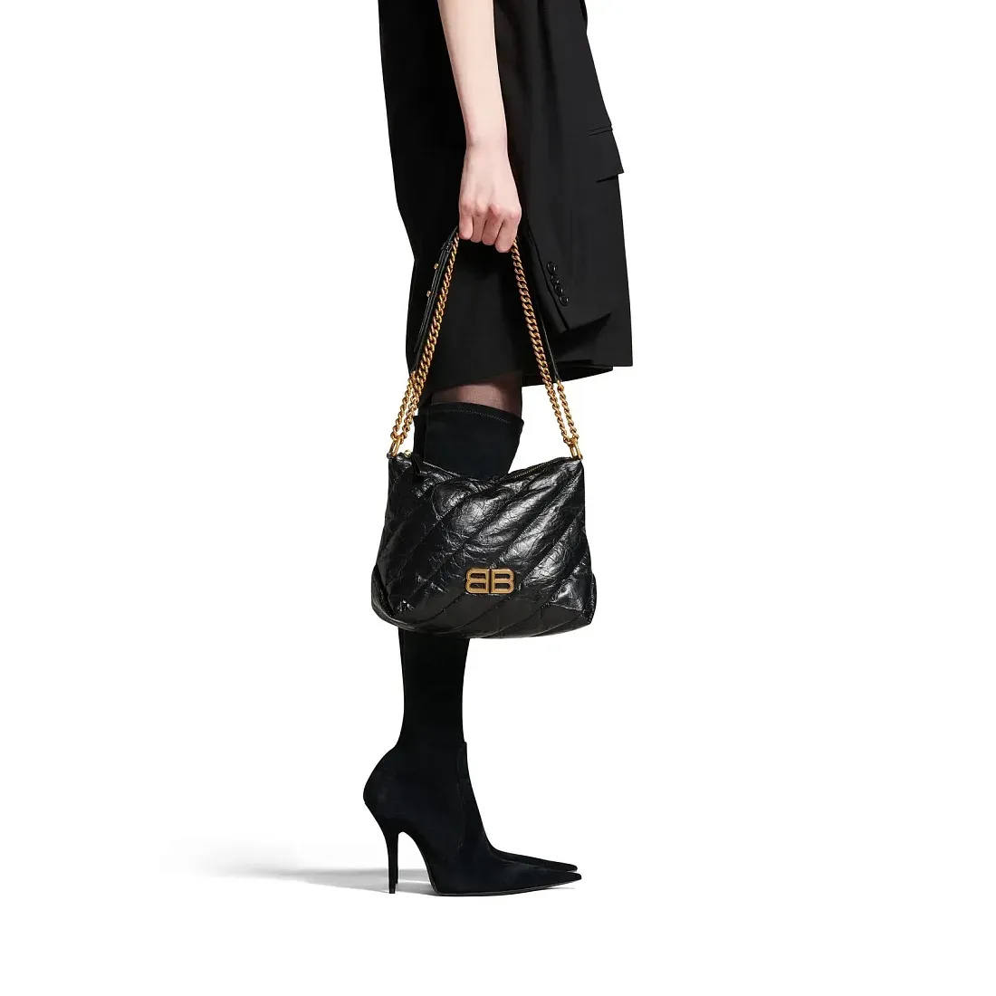 Balenciaga Сумка Crush Hobo Quilted in Black маленького формата - фото 7