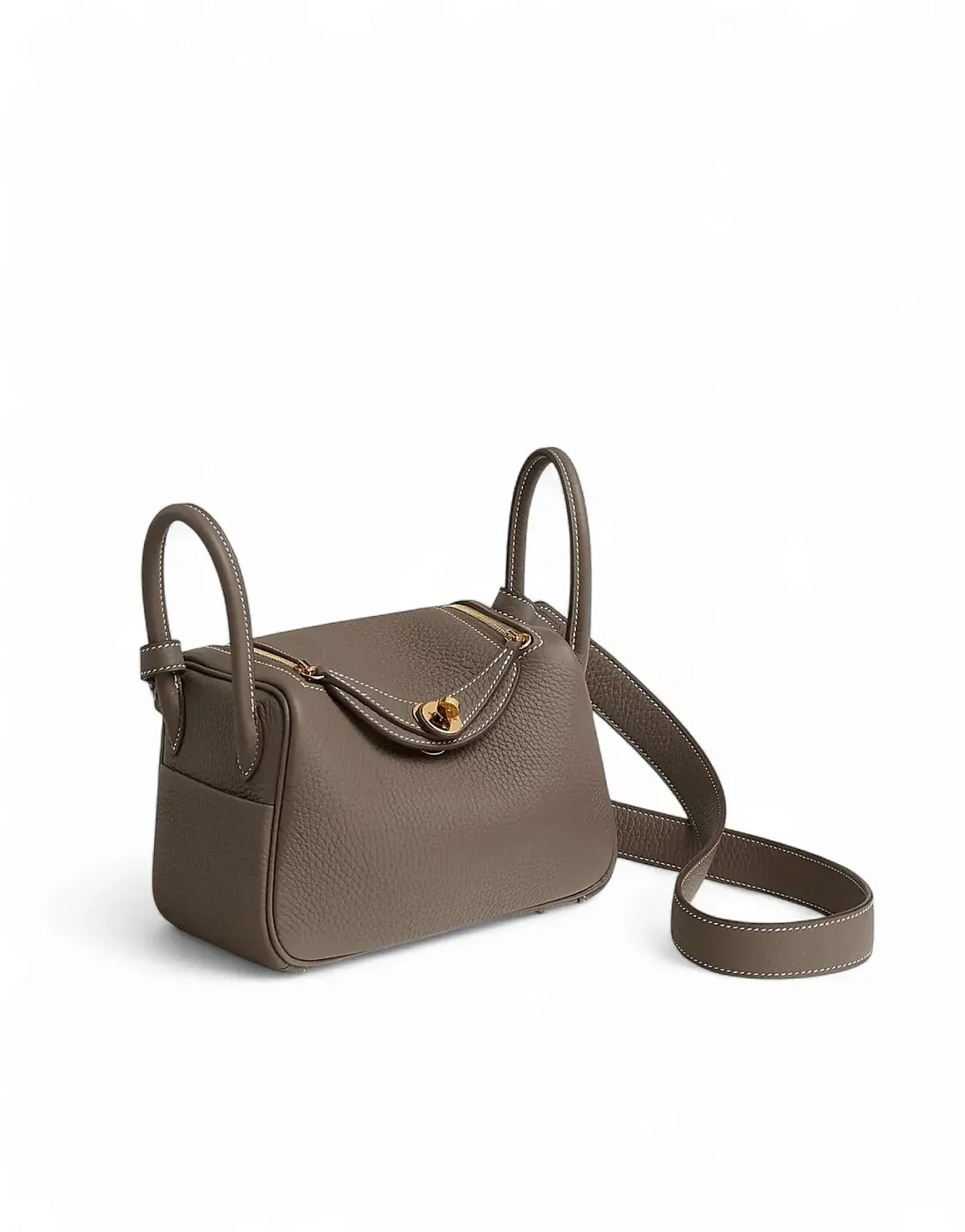 Hermès Сумка Lindy Mini Etoupe Clemence Gold Hardware - фото 2