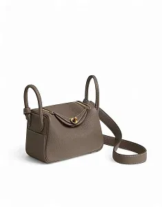 Hermès Сумка Lindy Mini Etoupe Clemence Gold Hardware - фото 2