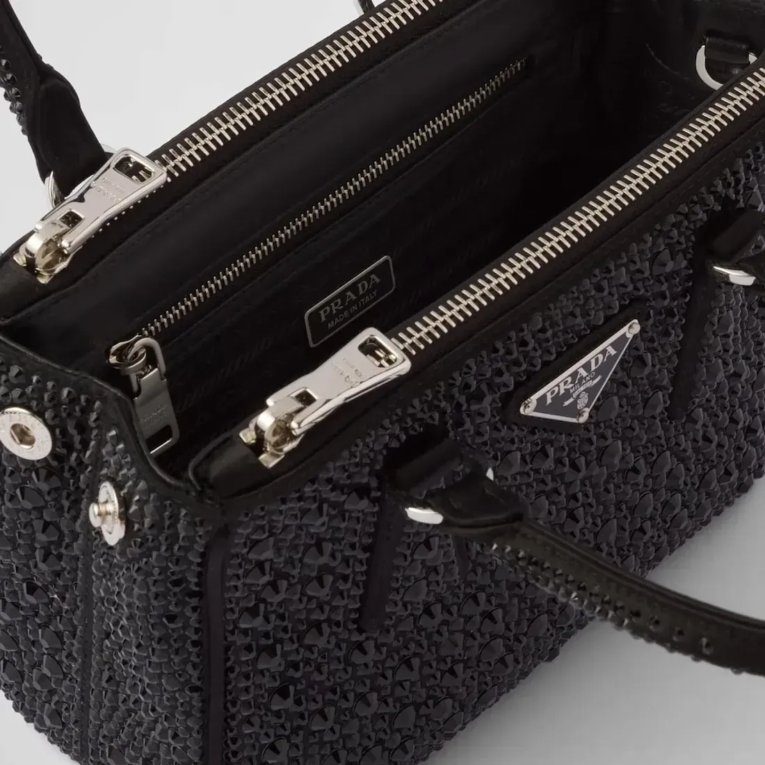 Prada Мини-сумка Galleria из атласа с кристаллами Black - фото 8