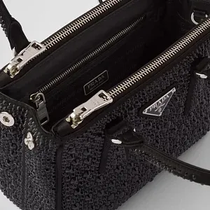 Prada Мини-сумка Galleria из атласа с кристаллами Black - фото 8