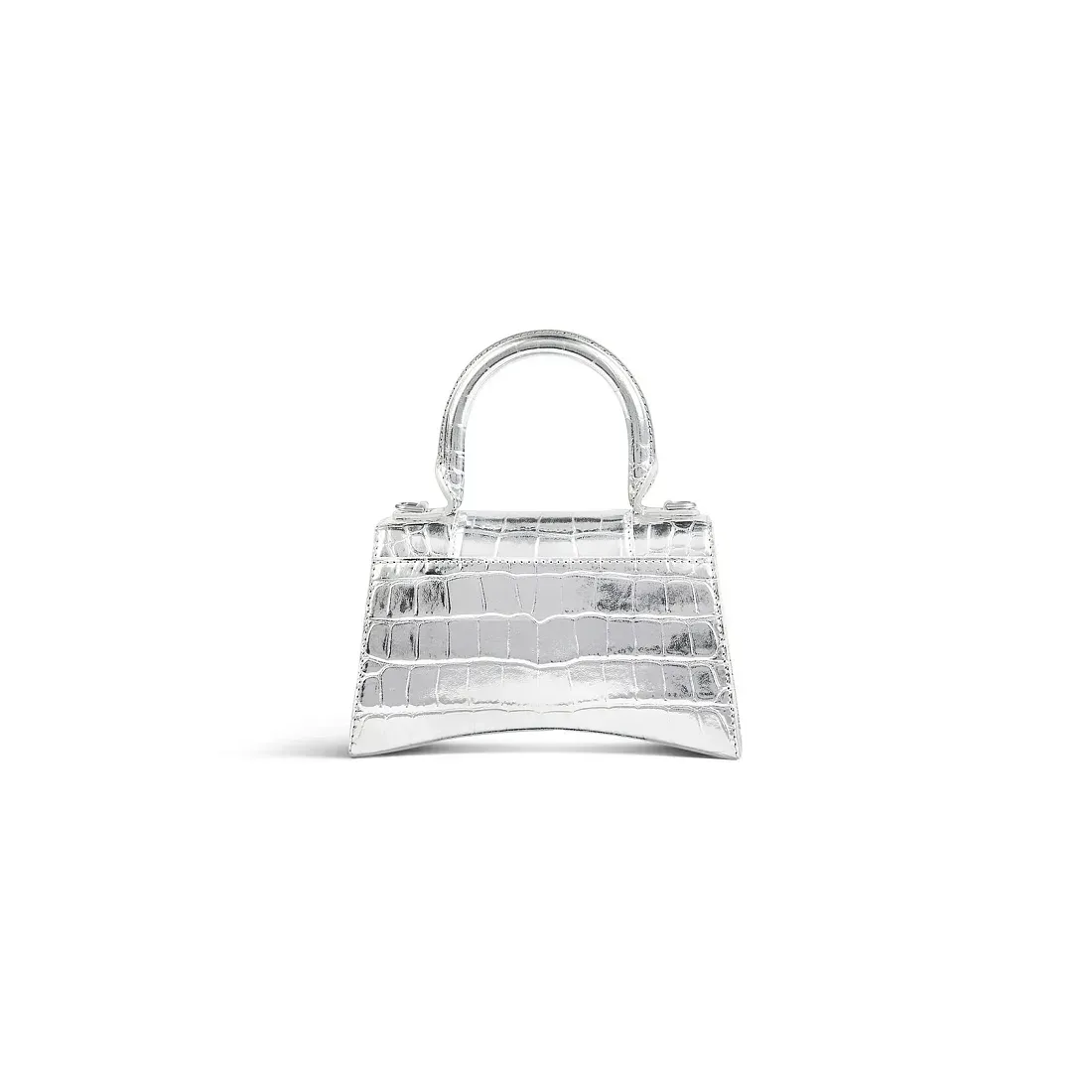 Balenciaga Сумка Hourglass Xs Crocodile Embossed in Silver - фото 3