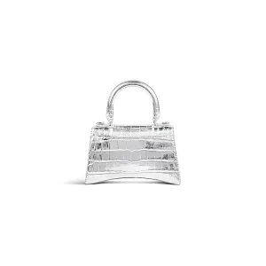 Balenciaga Сумка Hourglass Xs Crocodile Embossed in Silver - фото 3