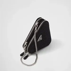 Prada Треугольная мини-сумка из атласа и кожи с декором Black - фото 3