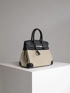 Hermès Cумка Birkin 30 Black Ficelle Toile Swift Palladium Hardware - фото 4