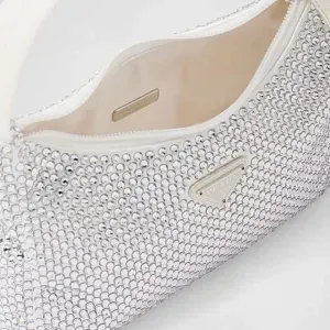 Prada Мини-сумка из сатина с кристаллами White - фото 6