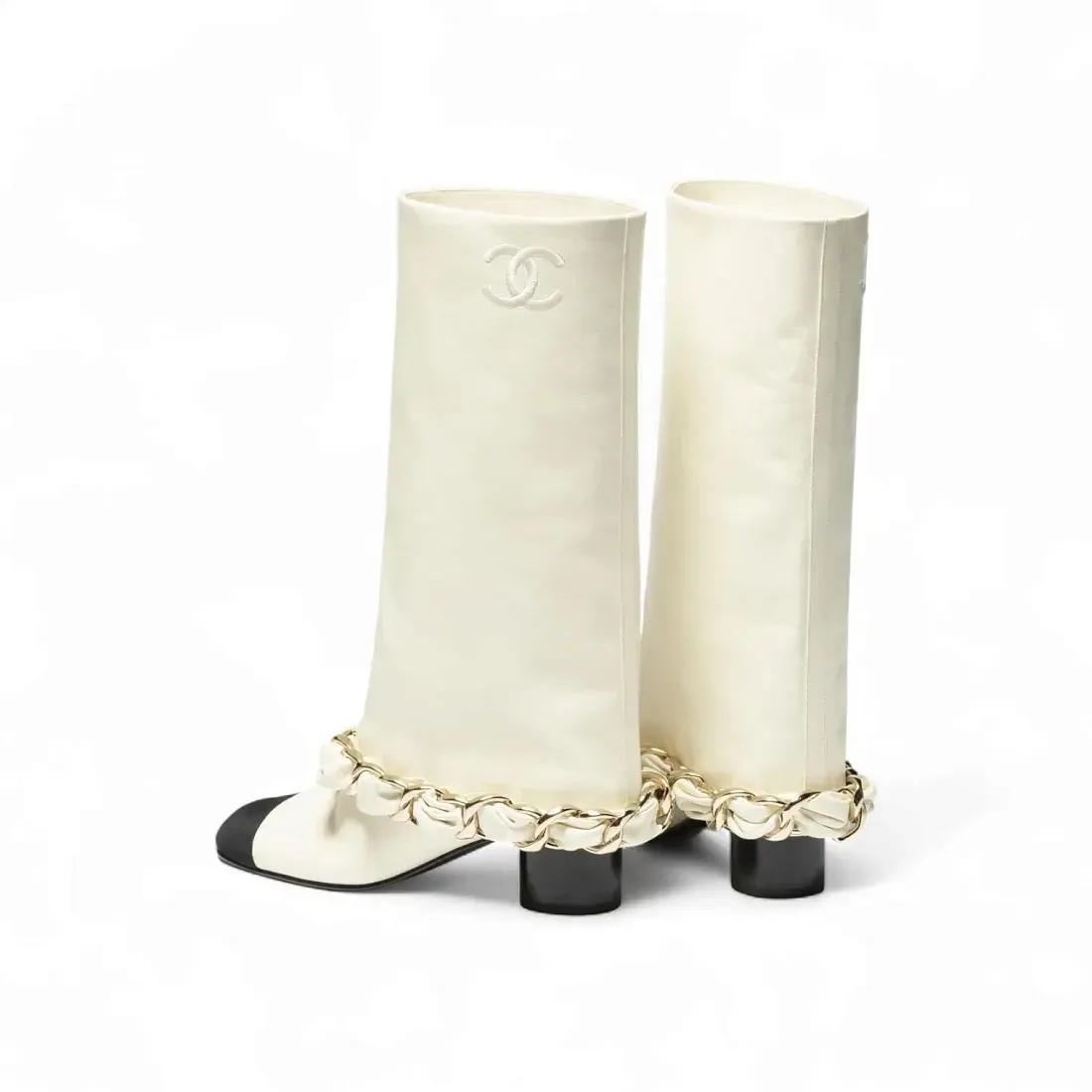 Chanel Кожаные сапоги Ivory/Black - фото 3