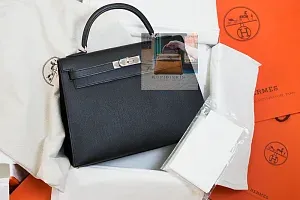 Hermès Kelly 32 Black Epsom Palladium Hardware - фото 1