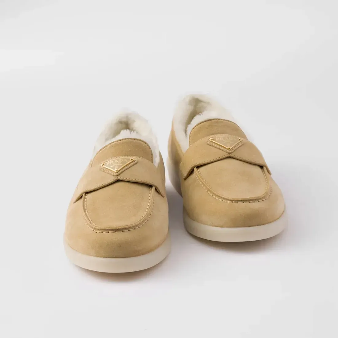 Prada Мокасины из замши теленка и овчины Ecru - фото 4