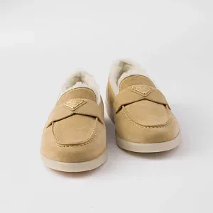 Prada Мокасины из замши теленка и овчины Ecru - фото 4
