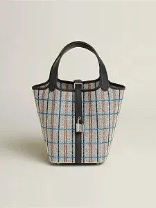 Hermès Сумка Picotin 18 Ecru Noir Fauve Bleu Zanzibar H Canvas Swift Palladium Hardware - фото 1