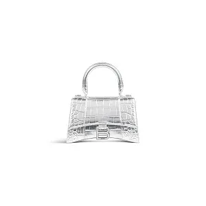 Balenciaga Сумка Hourglass Xs Crocodile Embossed in Silver - фото 1