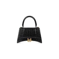 Balenciaga Сумка Hourglass Crocodile Embossed маленького формата Black - фото 1