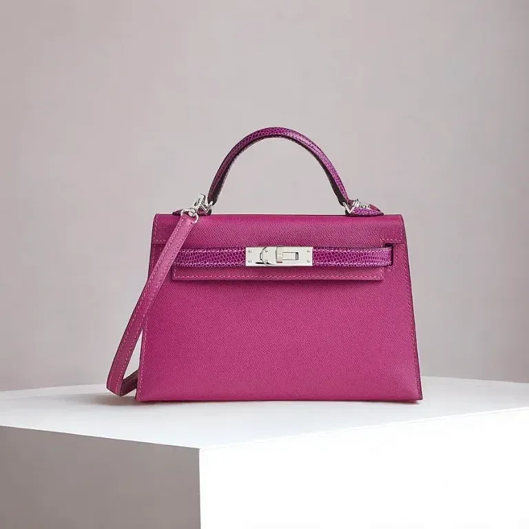 Сумка Hermes Kelly Mini 20 Touch Rose Pourpre Madame Lizard Palladium Hardware - фото 1
