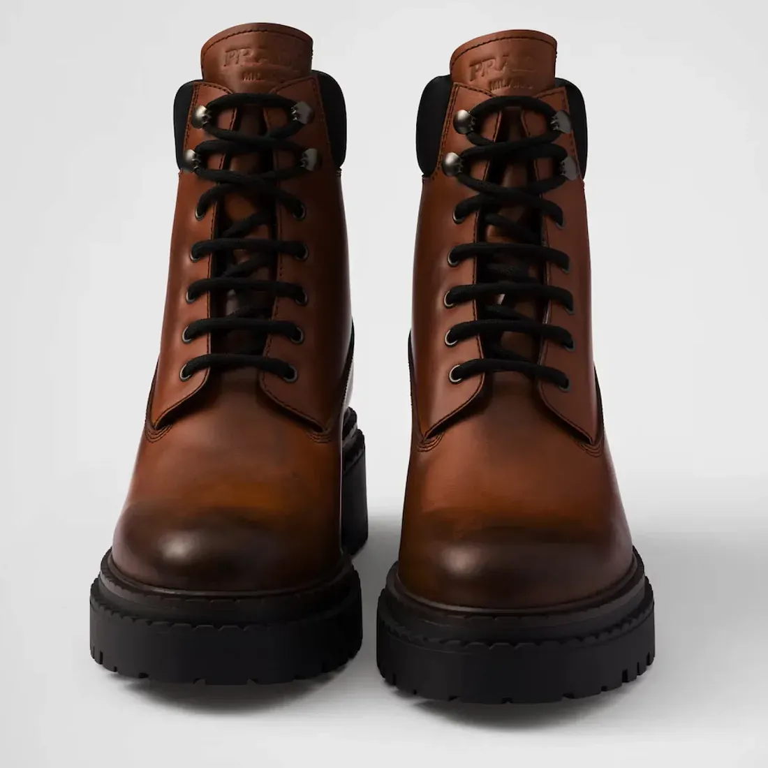 Prada Ботинки из кожи и Re-Nylon Cognac - фото 6