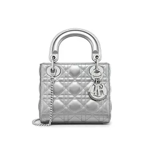 Dior Сумка Lady silver-tone metallic мини-формата - фото 1