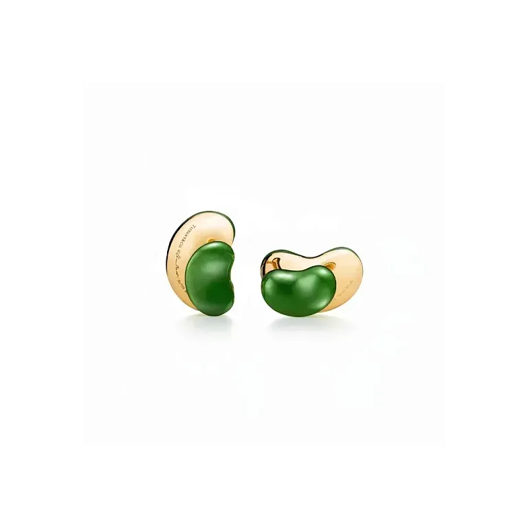 Запонки Tiffany Elsa Peretti Bean design Cufflinks in Yellow Gold with Green Nephrite Jade - фото 1