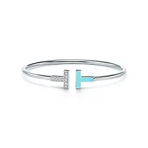 Tiffany & Co. Браслет T Diamond and Turquoise Wire Bracelet in White Gold - фото 1