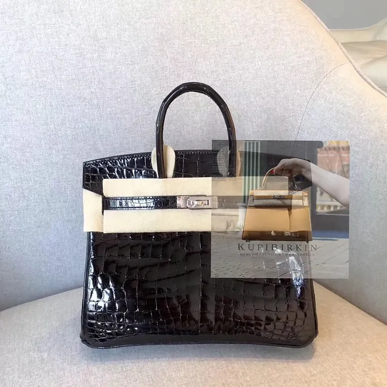 Hermes Birkin 25 Black Crocodile Niloticus Lisse Palladium Hardware - фото 1
