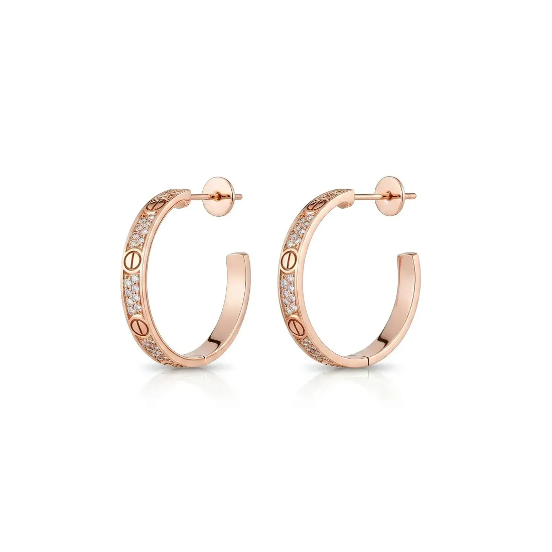 Cartier Серьги Love hoop earrings, medium model, paved, Rose Gold - фото 4