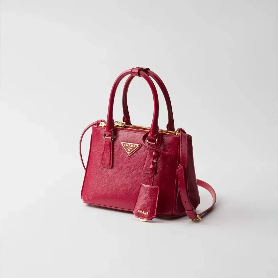 Prada Мини-сумка Galleria из лакированной сафьяновой кожи Cherry Red - фото 3